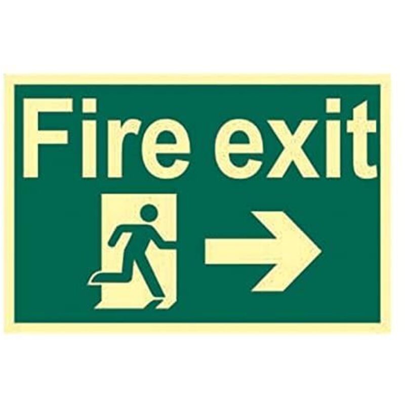 Scan - 1581 Fire Exit Running Man Arrow Right - Photoluminescent 300 x 200mm SCA1581