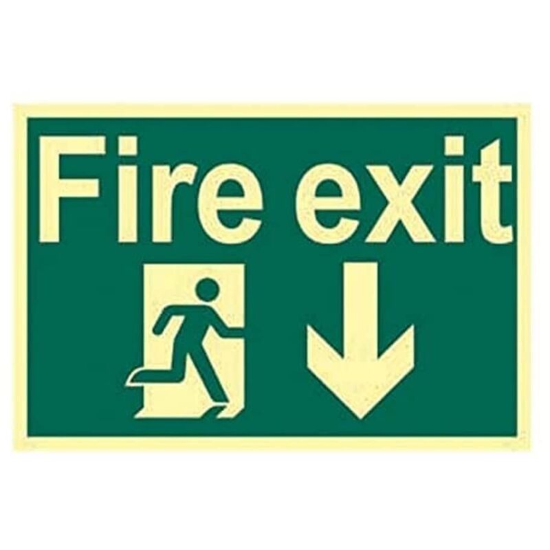 Scan - 1580 Fire Exit Running Man Arrow Down - Photoluminescent 300 x 200mm SCA1580