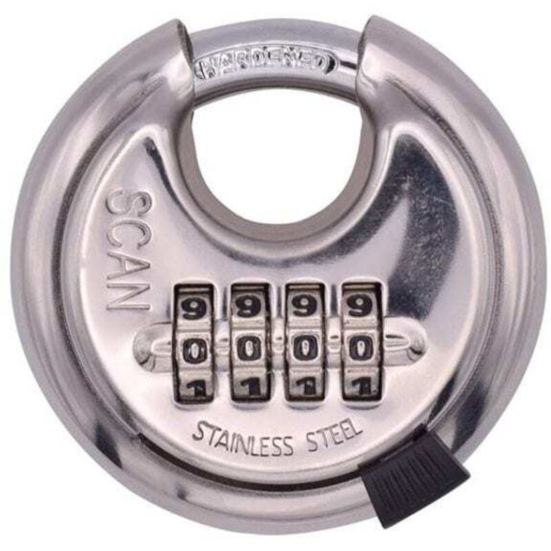 Scan - XA115 Stainless Steel Disk Type Combination Padlock 70mm SCAPLSS70CD