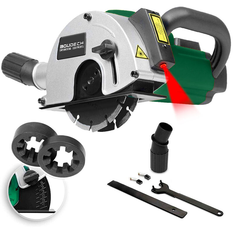 Boudech - Scanalatrice per Tracce Muro da 1700W con Laser Guida, 2 Lame Diamantate e Adattatore Aspirapolvere - Scanalatore Fresa per Muratura e