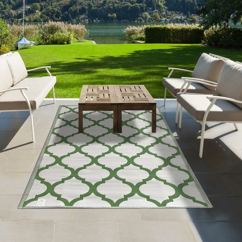 

Conjunto de alfombras al aire libre reversible en polipropileno rojo - Gris