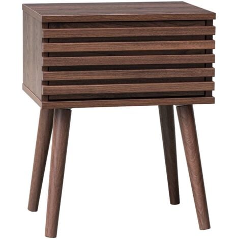 SWEEEK Scandi-style bedside table with grooved wooden effect, Madere, Walnut