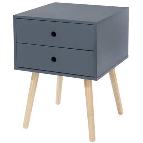 Scandia, 2 Drawer and Wood Legs Bedside Cabinet - MDF/Pine - 40 x 40 x 54 cm - Blue/Pine