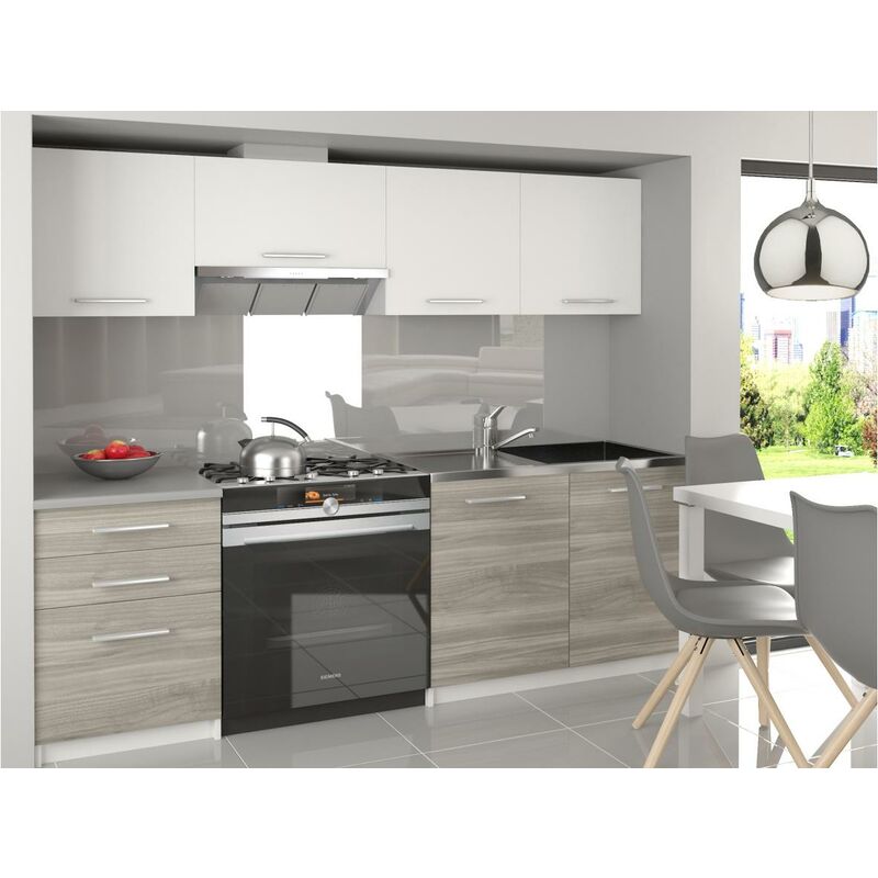 

SCANDIK | Cocina modular lineal completa L 180/120 cm 5 piezas | Plan de trabajo INCLUIDO | Conjunto de armario de armario de cocina - Blanco/Plata