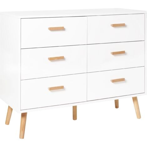 BELIANI Scandinavian Chest of Drawers Sideboard 6 Drawers Wood Legs White Newark III