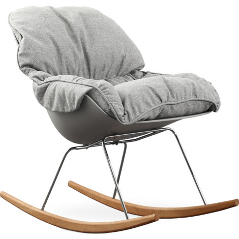 Scandinavian Design Padded Rocking Armchair Grey Beechwood, Steel, PP, Linen - Grey