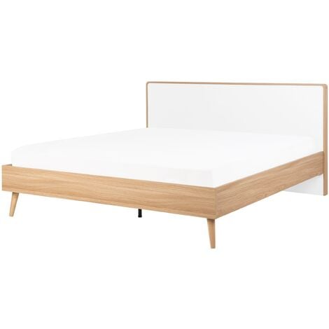 Scandinavian EU King Size Bed Frame 5ft3 White Light Wood Serris