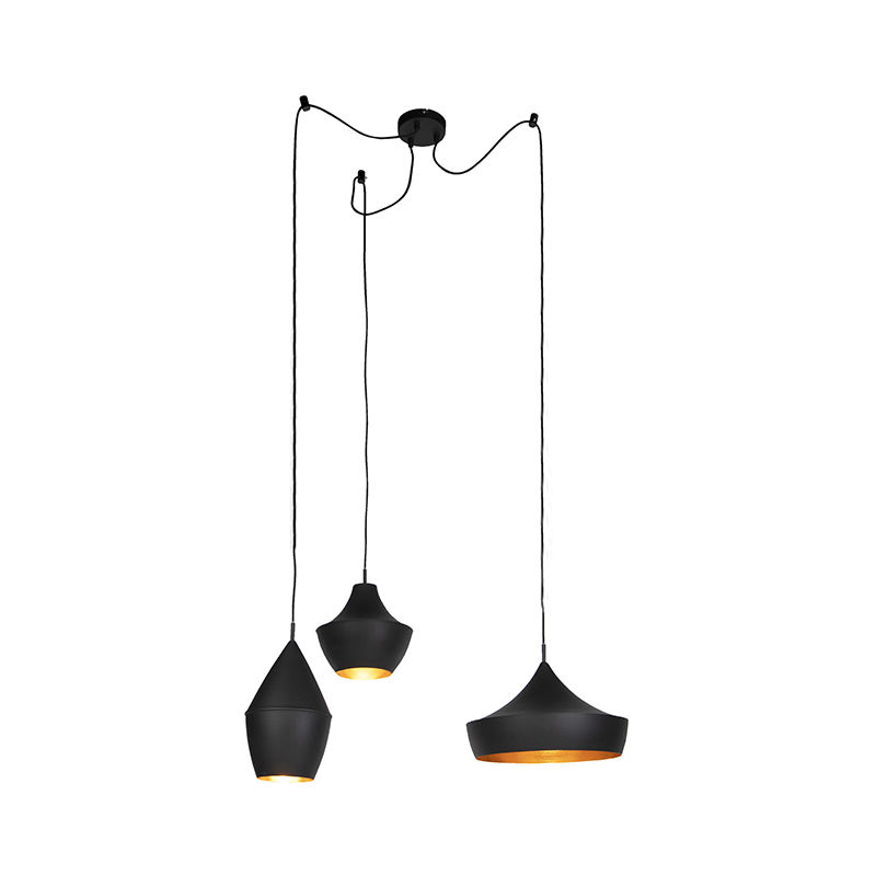 Set of 3 Scandinavian hanging lamps black with gold - Depeche