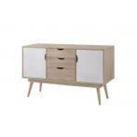 Scandinavian Sideboard With 2 Doors & 3 Drawers Sonoma Oak Finish White