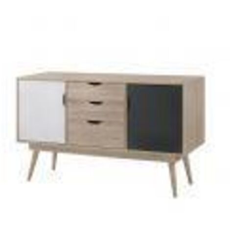 Scandinavian Sideboard With 2 Doors & 3 Drawers Sonoma Oak Finish White & Grey