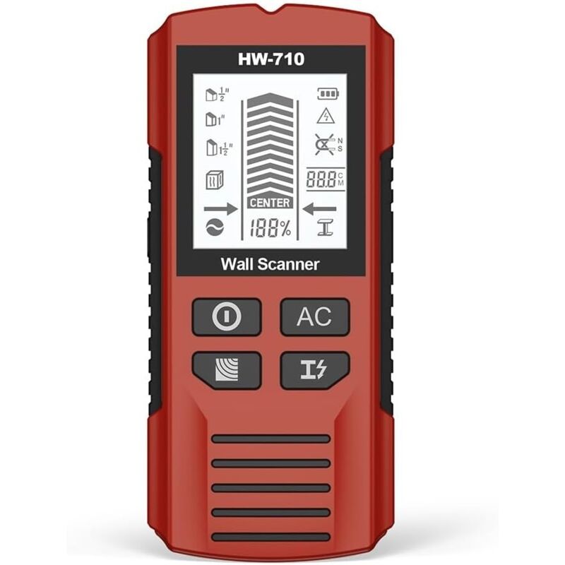 Scanner mural LCD portable pour bois, métal et courant alternatif, détecteur de goujons portable avec multifonction (rouge)