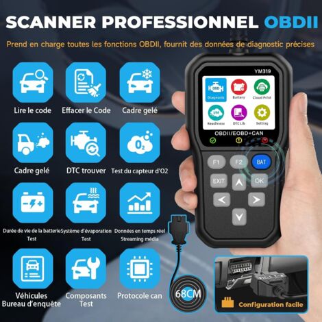 Scanner OBD2 con tester per batteria - Scanner OBD2 aggiornato, lettore di codici veicolo per spie di controllo motore, scanner OBD II per auto