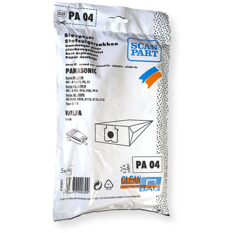 PA04 Sac à poussière Panasonic 5 pièces - Scanpart
