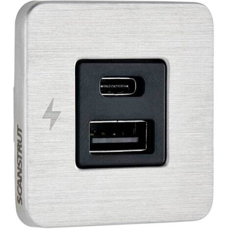 Scanstrut TILE - Prise de charge USB-A et USB-C avec enjoliveur en acier, pour intérieur, pour camping-car, van aménagé