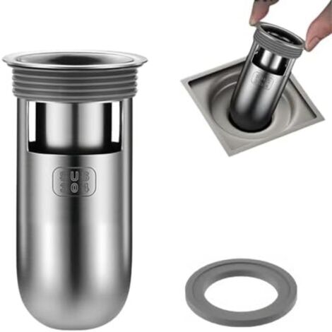 Scarico a pavimento per bagno in acciaio inox 304 con guarnizione di tenuta, sifone a forma di mini bottiglia, profondità 8,4 cm (3,3 pollici).