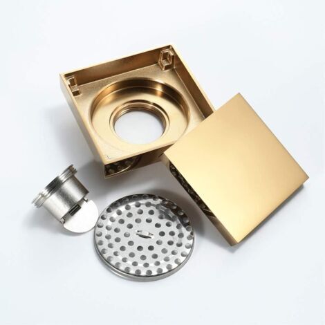 Scarico a pavimento quadrato in ottone dorato spazzolato – Scarico doccia antiodore da 10 cm – Installazione a incasso per bagno e cucina