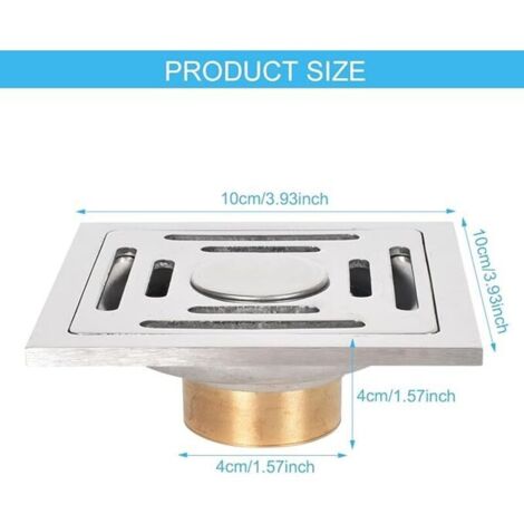 Scarico a pavimento quadrato, scarico a pavimento antiodore in acciaio inox con doppio strato filtrante e coperchio rimovibile - Ideale per il bagno