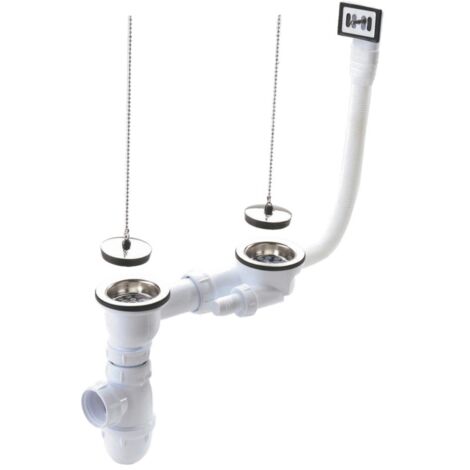Scarico completo per lavello in gres/sintesi con 2 vasche, sifone e troppo pieno Ø84 - foro da 60mm