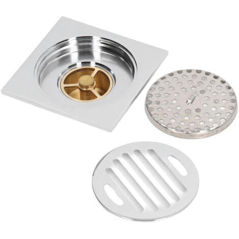 Scarico doccia in acciaio inox e rame galvanizzato con coperchio rotondo e ampia sezione di scarico per bagno, WC e balcone
