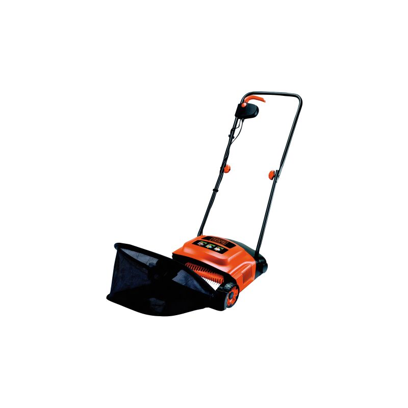 Scarificateur e'lectrique Black&decker GD300QS puissance 600 w dents a' ressort en me'tal avec sac de collecte pour jardin de pelouse exte'rieur