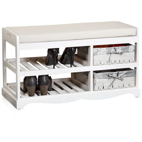 Scarpa Cabinet Bench Shoe Scaffale Panchina Cesti in legno Cuscino Bench Bianco Grigio