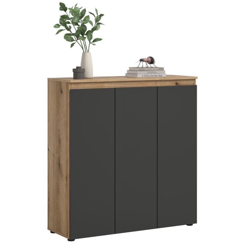 Ebuy24 Scarpa Sideboard 3 Türen Eiche Dekor, Anthrazit.