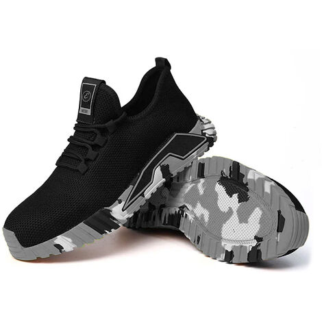 Scarpe Antinfortunistiche da Lavoro Cantiere Leggere Comode Traspiranti Sicurezza Antiscivolo Puntale in Acciaio con Protezione Antiperforazione Certificazione CE (Nero e Arancio, 46) - Misura: 44 - C