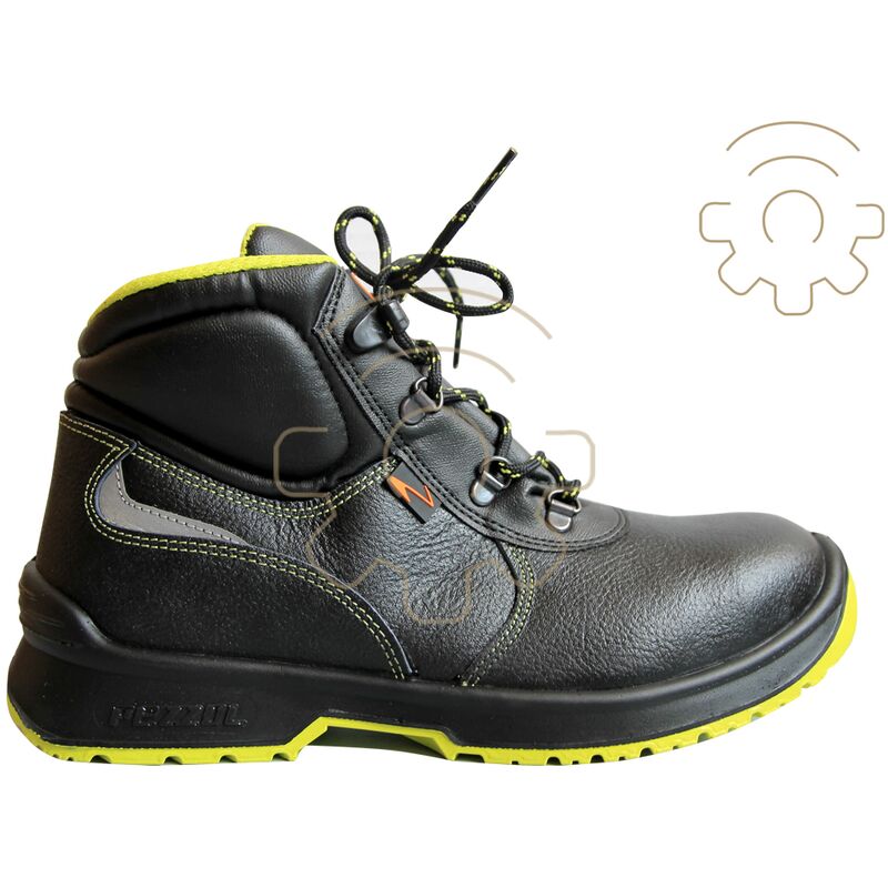 Image of Mistral S3 scarpe da lavoro alte n. 42 antinfortunistica in pelle nera made in Italy Nero + Giallo 42 - Pezzol