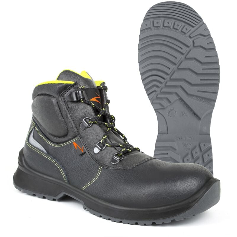 Image of Pezzol - Mistral S3 scarpe da lavoro alte antinfortunistiche N.45 in pelle Idrotech nera idrorepellente made in Italy Nero + Giallo 45