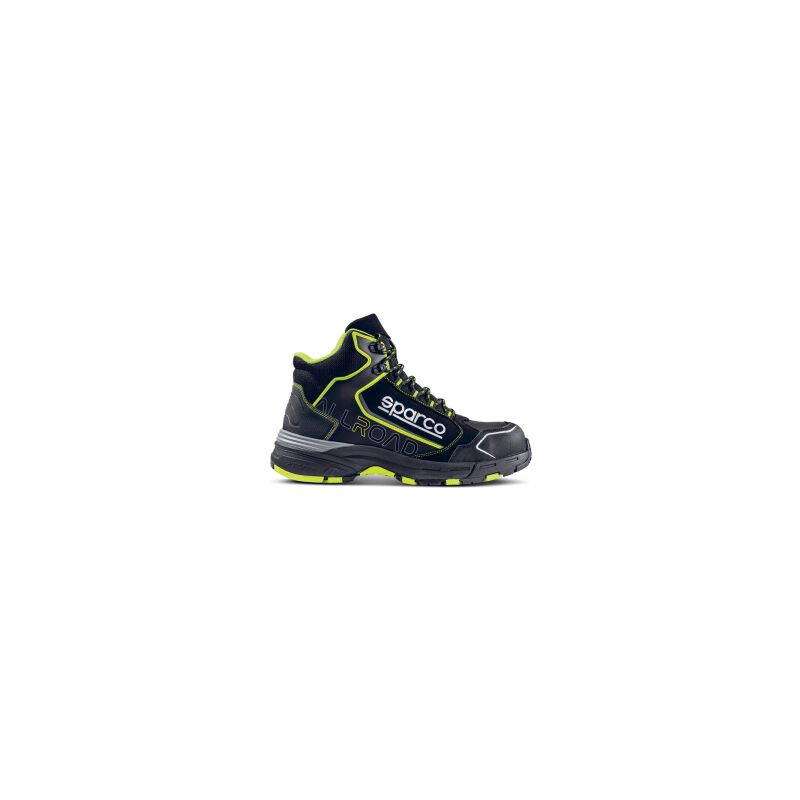 Image of Sparco scarpa Allroad Motegi calzatura di sicurezza nero/giallo fluo Tg.40 S3 in microfibra idrorepellente e nylon con suola phylon + gomma