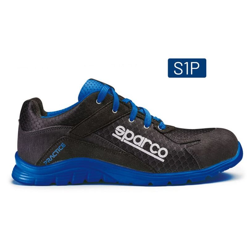 Image of Sparco - scarpa practice Nelson calzatura di sicurezza bassa S1P N.43 ultra-leggera in mesh 3D traspirante e microfibra nero/azzurro Nero + Azzurro 43