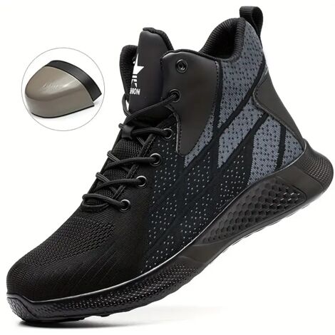 Scarpe da lavoro antinfortunistiche con punta in acciaio per uomo donna - Sneakers industriali alte leggere e traspiranti a prova di foratura,Black-39