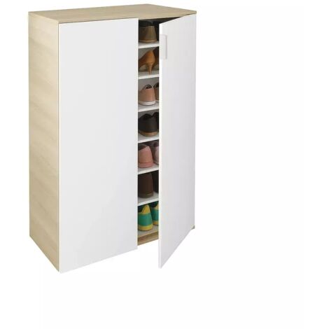Scarpiera 2 Ante 72x36x103 cm Rovere Bianco Artik con 6 Ripiani