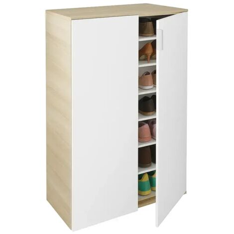 Scarpiera 2 Ante 72x36x103 cm Rovere Bianco Artik con 6 Ripiani