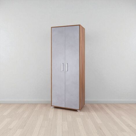 Scarpiera 2 ante grande in legno con ripiani 70x189h cm Noce chiaro anta cemento chiaro