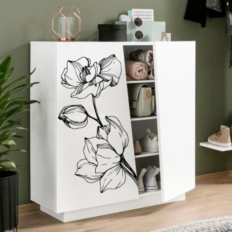 Scarpiera 2 ante linea Virgola finitura Bianco Lucido con fiore