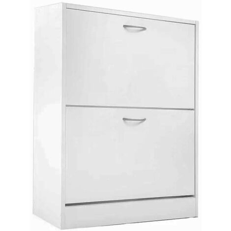 Scarpiera 2 Ante Ripiani Doppia Profondita in Melamina 60x24x83cm Colore Bianco