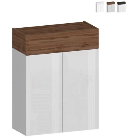 Scarpiera 2 ante un ripiano 76x35x100cm - HORIZON - Colore: Bianco Laccato Lucido-Rovere Wotan