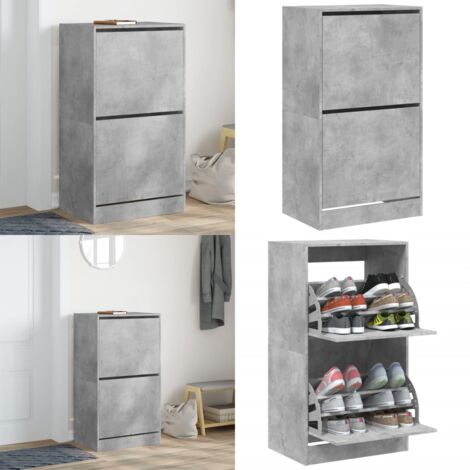 Scarpiera 2 Cassetti Ribaltabili Grigio Cemento 60x42x108 cm - Cassetti ribaltabili - Scarpiera con cassetti