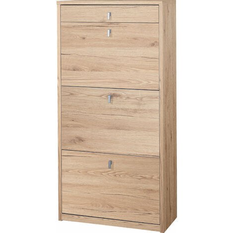 Scarpiera 3 Ante 1 Cassetto 63x127x29 cm Rovere Naturale