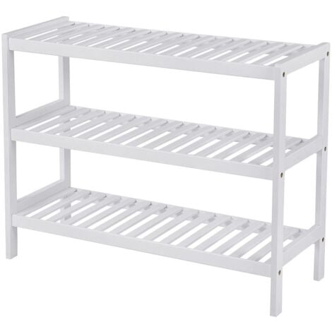 Scarpiera 3 Livelli in Bambù Bianco - L70 cm