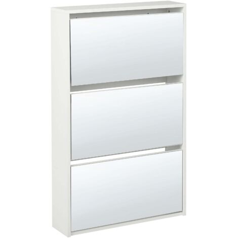 Scarpiera 3 scomparti con telaio in MDF e specchi bianchi Midfield