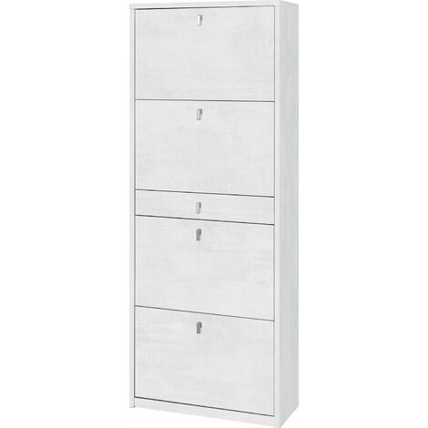 Scarpiera 4 Ante 1 Cassetto 63x164x29 cm Ossido Bianco