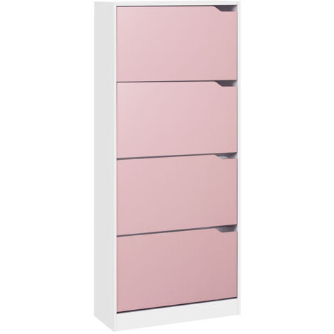Scarpiera 4 Ante 63x24x150 cm Ripiani Doppia Profondità in MDF Bianco e Rosa