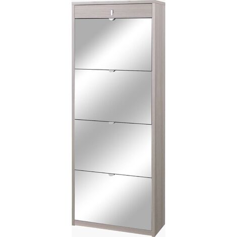 Scarpiera 4 Ante con Specchio 1 Cassetto 63x164x29 cm Olmo Chiaro