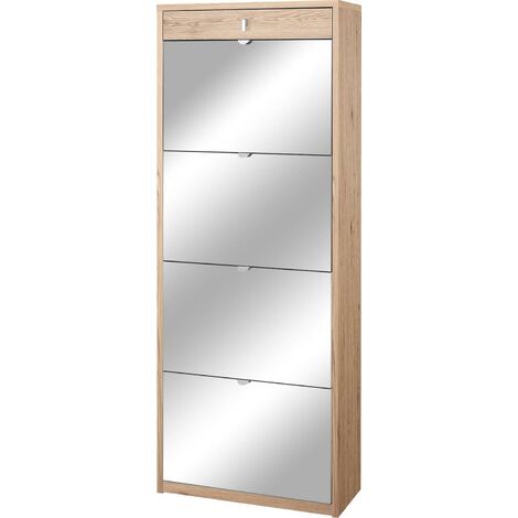 Scarpiera 4 Ante con Specchio 1 Cassetto 63x164x29 cm Rovere Naturale