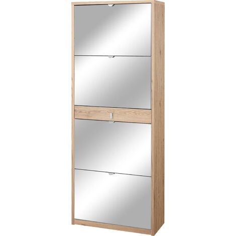 Scarpiera 4 Ante con Specchio 1 Cassetto 63x164x29 cm Rovere Naturale