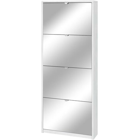 Scarpiera 4 Ante con Specchio 63x154x18 cm Ossido Bianco