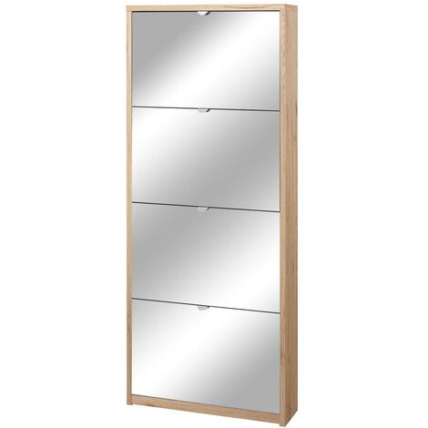 Scarpiera 4 Ante con Specchio 63x154x18 cm Rovere Naturale