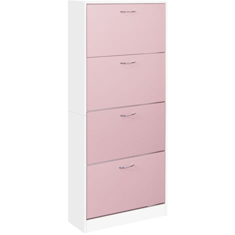 Scarpiera 4 Ante Ripiani Doppia Profondità con Maniglia Rosa e Bianco 63x24x150cm